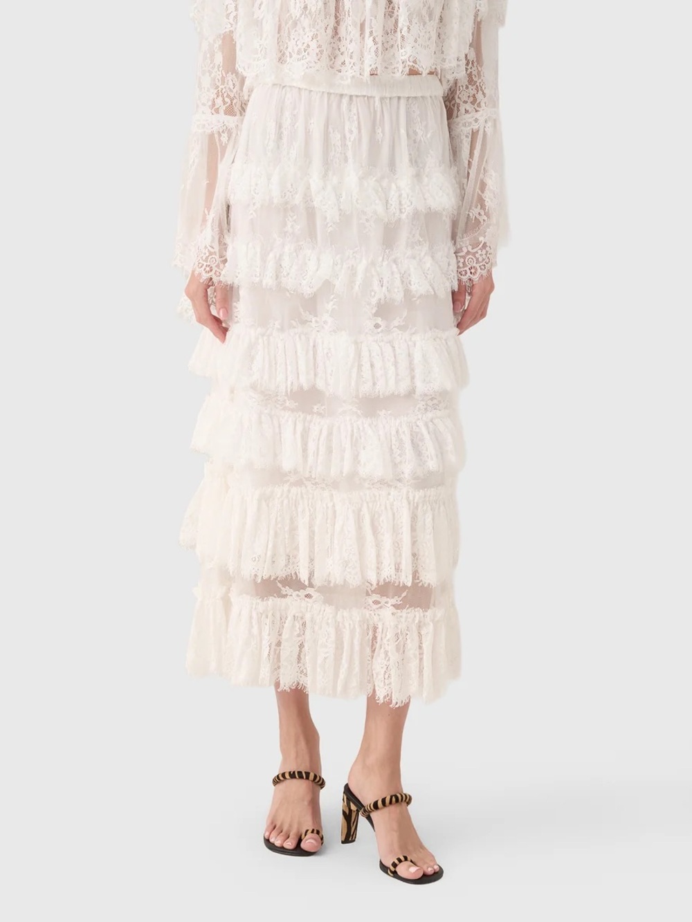Holden White Tiered Lace Maxi Skirt